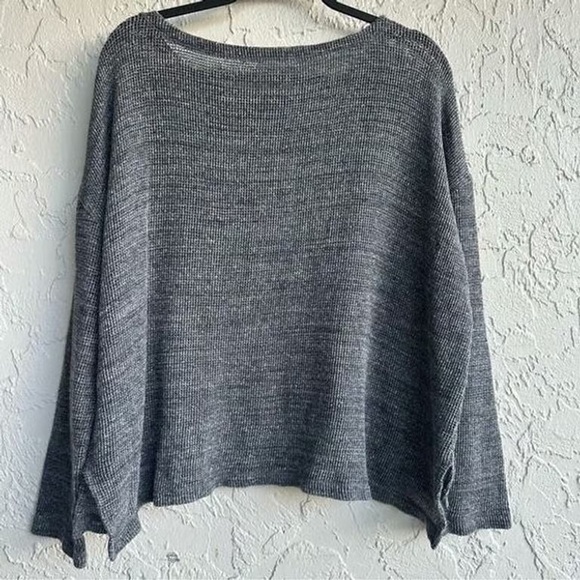 EILEEN FISHER Sweater Women Large Cotton Knit Boxy Pockets Gray Lagenlook - Picture 3 of 4